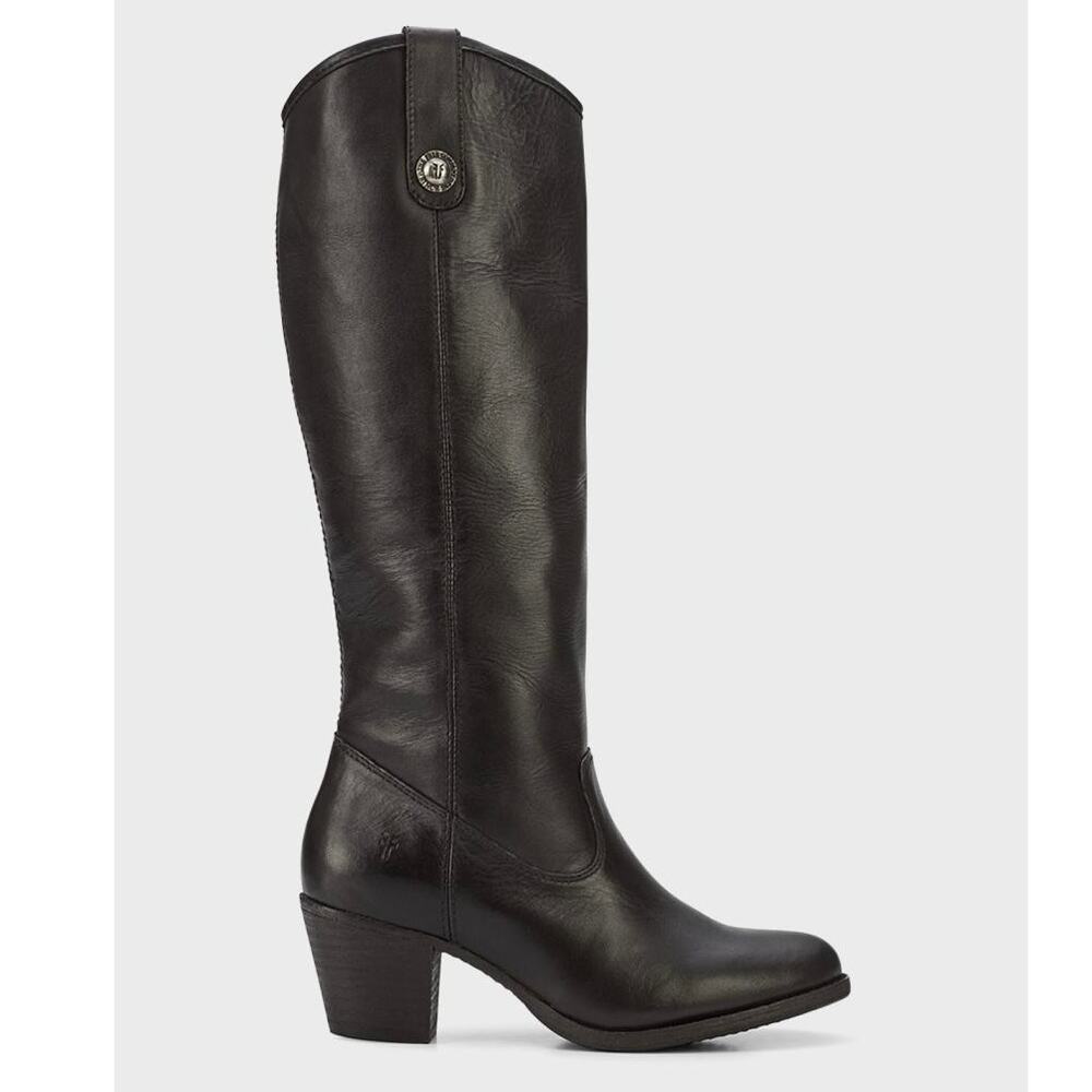 Frye Jackie Button Black Leather Tall
Western Riding Boots Knee High Heeled
SZ 8